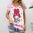 thumbnail image 2 of Kuromi And My Melody Womens Summer Tops Ruffle Short Sleeve Tunic Tops V Neck Loose Fit Flowy T-Shirts, 2 of 7