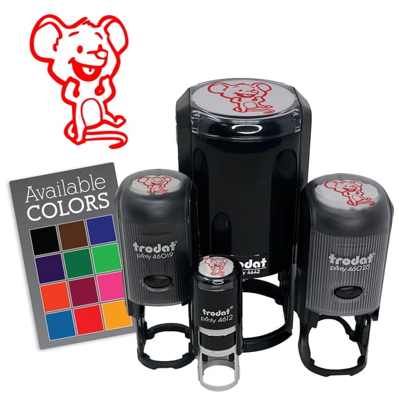 Surprised Happy Cartoon Mouse Rodent Rat Self-Inking Rubber Stamp for Stamping Ink Stamper Crafting Planners - 1/2 Inch Mini - Black Ink