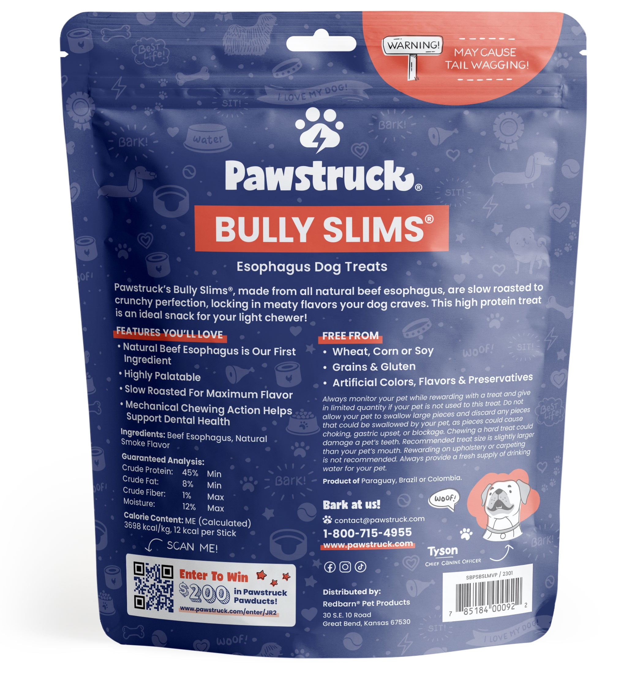 (3 pack) Pawstruck Natural Beef Bully Slims Gullet Chew Sticks for Dogs, 4.7 oz Value Pack