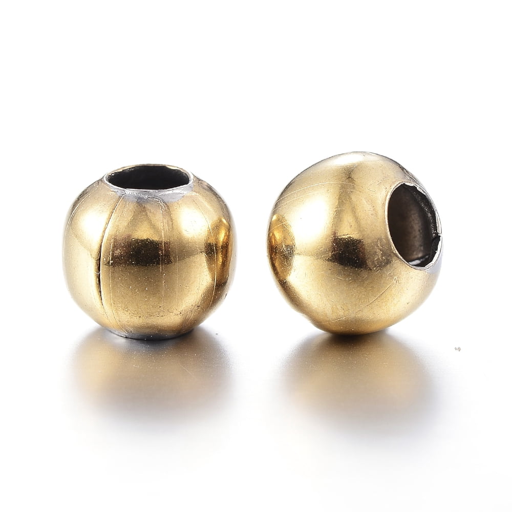 1000 pc Round Ion Plating(IP) 304 Stainless Steel Beads Real 18K golden Plated 6mm Hole: 2~2.5mm