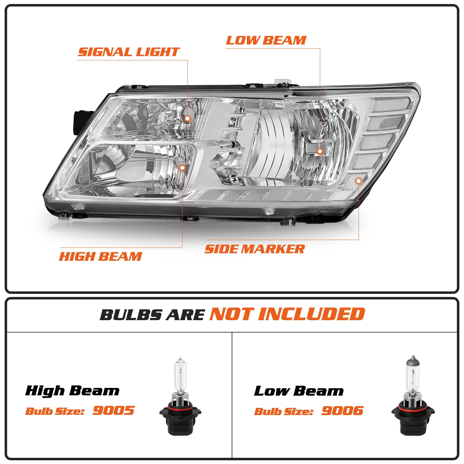 For 2009-2018 Dodge Journey Headlamp Chrome Clear Replacement Set Headlight L&R