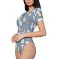 thumbnail image 2 of The Xecao Blue Bathroom Women's Crew Neck Body Suit, a short-sleeved bodysuit and basic swimsuit, both comfort and style for dating and daily life, 2 of 9