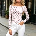 thumbnail image 4 of hoksml Women's Polka Dot Off Shoulder Long Sleeve Top Stretch Slim Fitted Boat Neck Y2K Blouse, 4 of 5