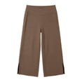 thumbnail image 7 of OGLCCG Women's Wide Leg Yoga Pants High Waist Slit Hem Stretchy Trousers Soft Casual Workout Cropped Pants with Pockets,Brown, 7 of 7