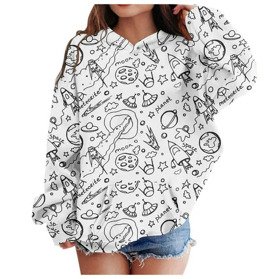 Vividxx Hoodies For Girls Cartoon Print Long Sleeve Hooded Sweatshirt Casual Soft Pullovers Tops For Fall Winter Trendy Fashion 9-10 Years