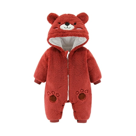

Niuer Baby Casual Long Sleeve Onesies Infant Hoodies Fleece Romper Animal Print Warm Plush Cute Ears Hooded Jumpsuit Wine Red 80cm