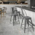 thumbnail image 1 of Commercial Grade 4 Pack 24" High Distressed Silver Gray Metal Indoor-Outdoor Counter Height Stool with Back, 1 of 9