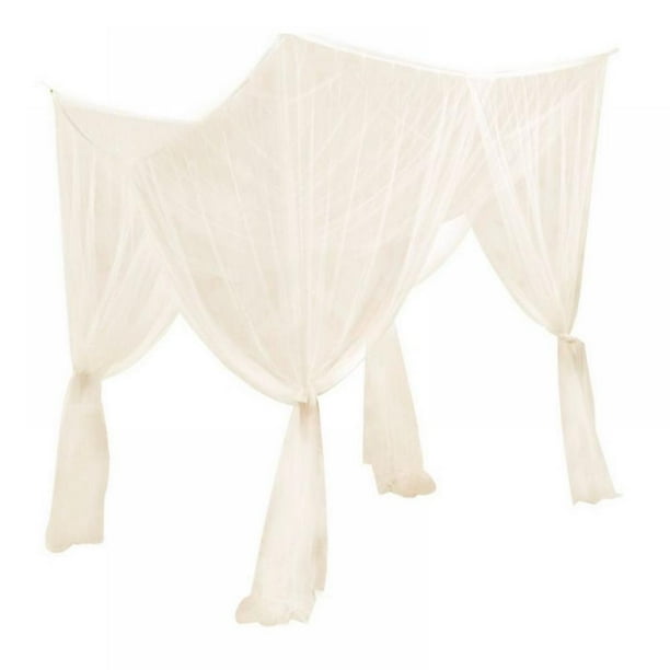 4 Corner Post Bed Canopy Mosquito Net Full Queen King Size Netting BeddingBeige（75x83x94 inches
