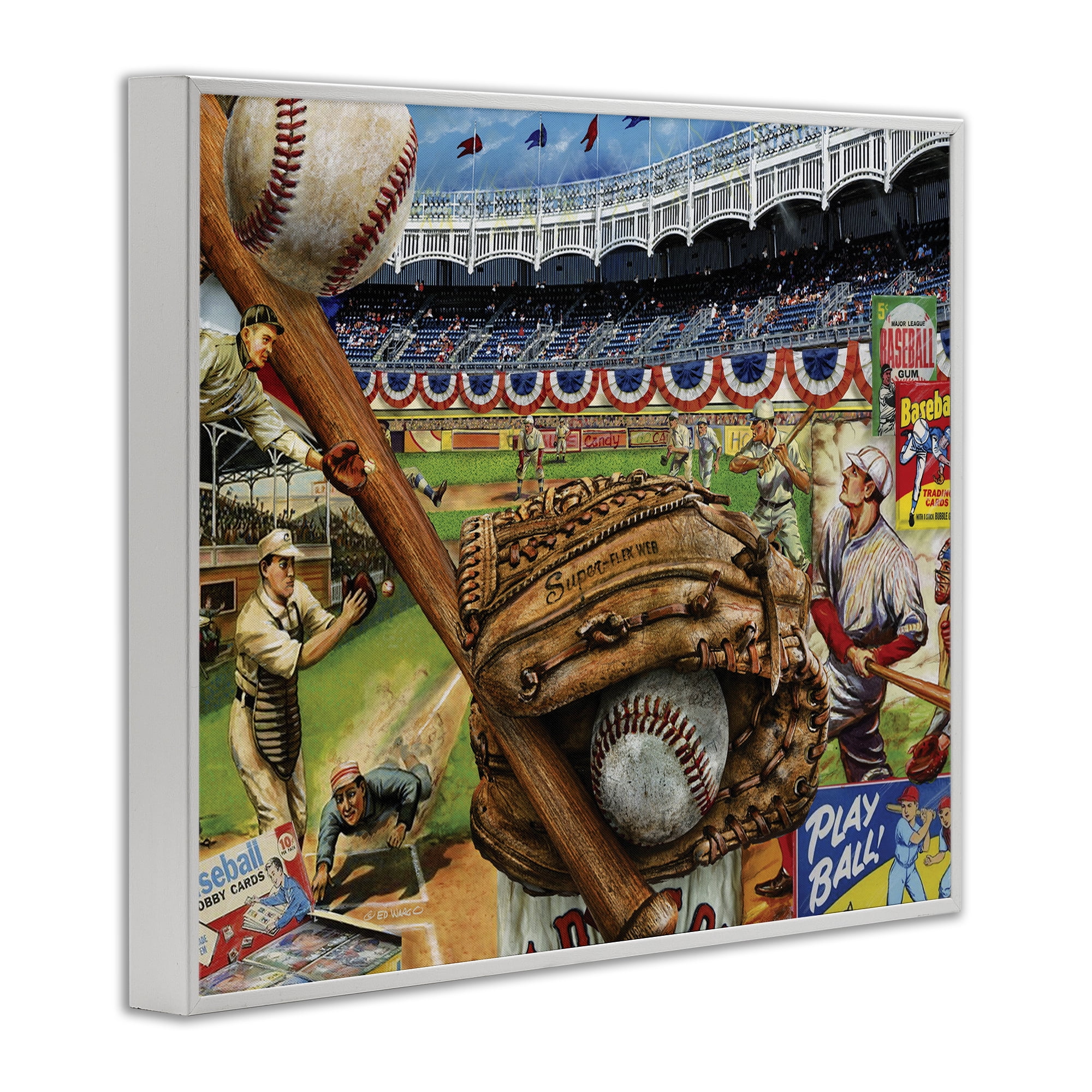 Stupell Industries Baseball Sports Collage Sports Painting White Framed Art Print Wall Art, 30 x 24