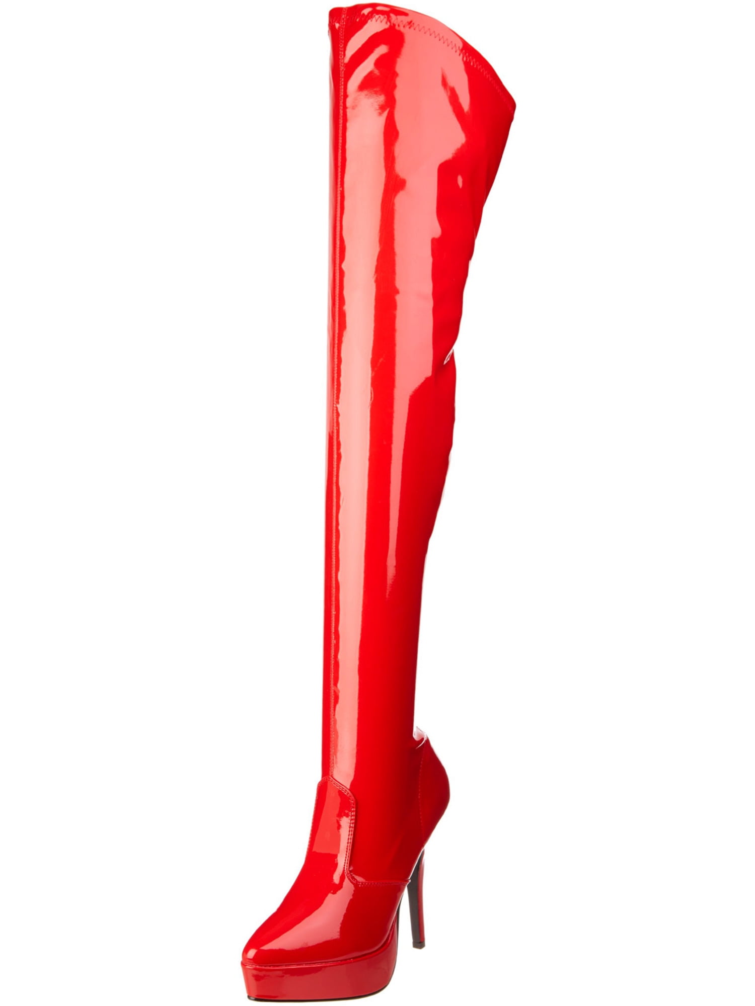 SummitFashions Womens Thigh High Boots 5 Inch Heels Black Patent Poly