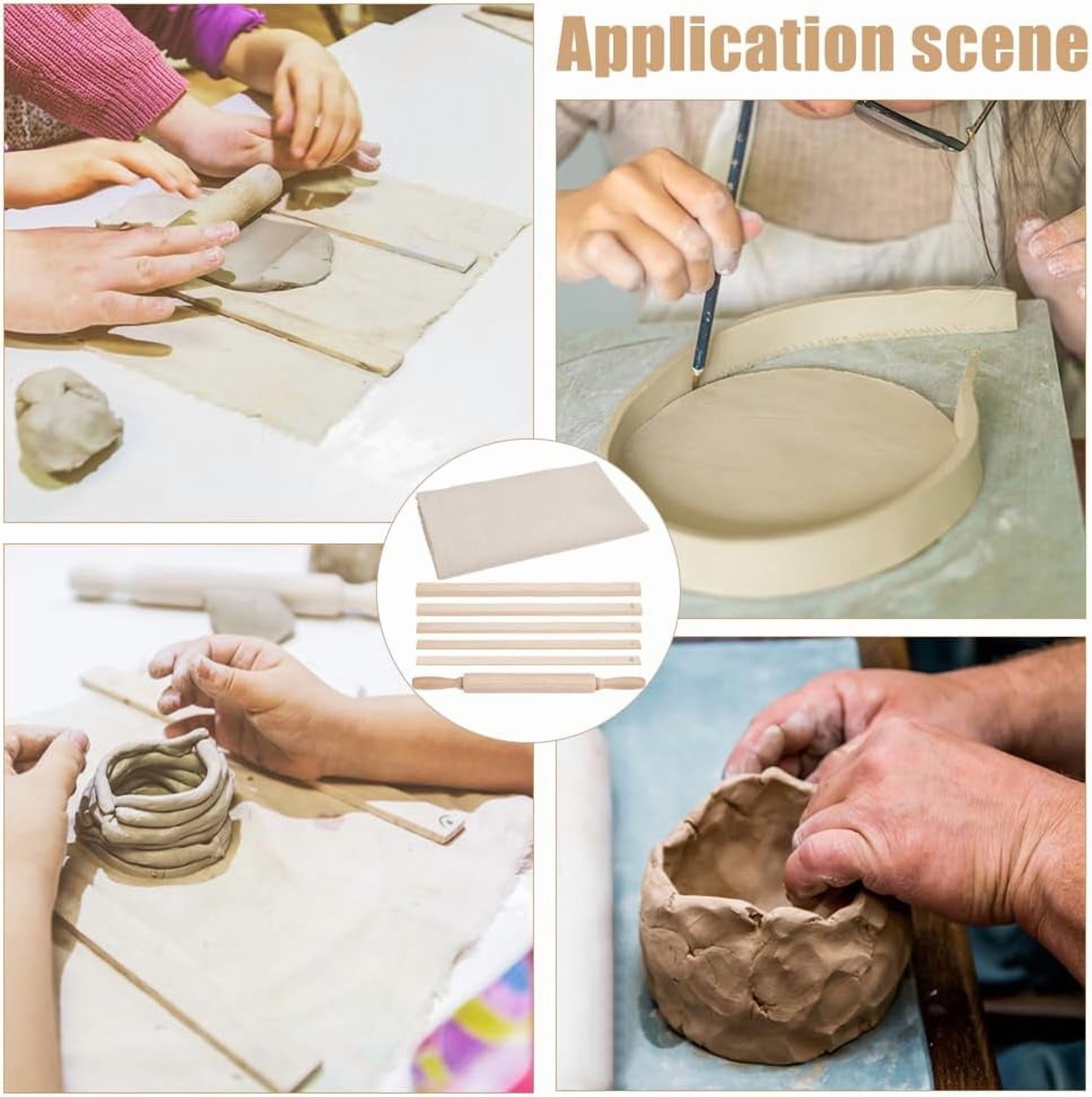 Ceramic Clay Pottery Tool Kits Wood Linen Cloth Fabric and Wooden Rolling Pin Rulers Portable Pottery Wedging Board Linen Tablecloth