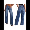 thumbnail image 1 of Pantalones Vaqueros de Pierna para Mujer, Cintura Alta, Elásticos, con Dobladillo Sin Rematar Azul Oscuro M, 1 of 7