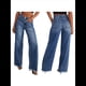 thumbnail image 1 of Pantalones Vaqueros de Pierna para Mujer, Cintura Alta, Elásticos, con Dobladillo Sin Rematar Azul Oscuro M, 1 of 7