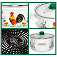thumbnail image 4 of Enameled Aluminum Soup Pot 5.05-qt. (4.8 L) Golden Rooster Enamel Deep Stock Pot with Glass Lid and Colander Set Deep Casserole Cooking Pot Enamel Colander, 4 of 12