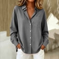 thumbnail image 2 of Hueook Long Sleeve Denim Shirt Women Button Chambray Ladies' Casual Fashion Lapel Solid Color Button Long Sleeved Shirt with Pockets Gray L, 2 of 6