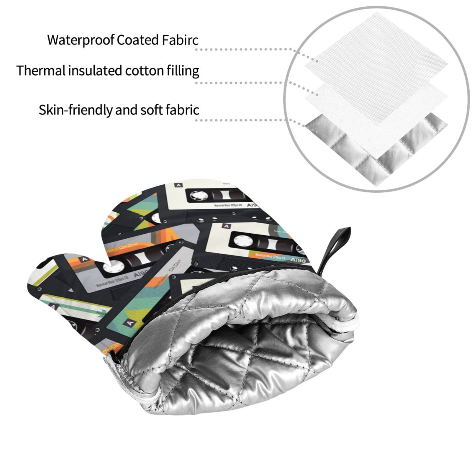 Retro Vintage Cassette Tape 4Pcs Oven Mitts and Pot Holders Sets Oven Kitchen Gloves Hot Pads for Cooking BBQ Baking Grilling