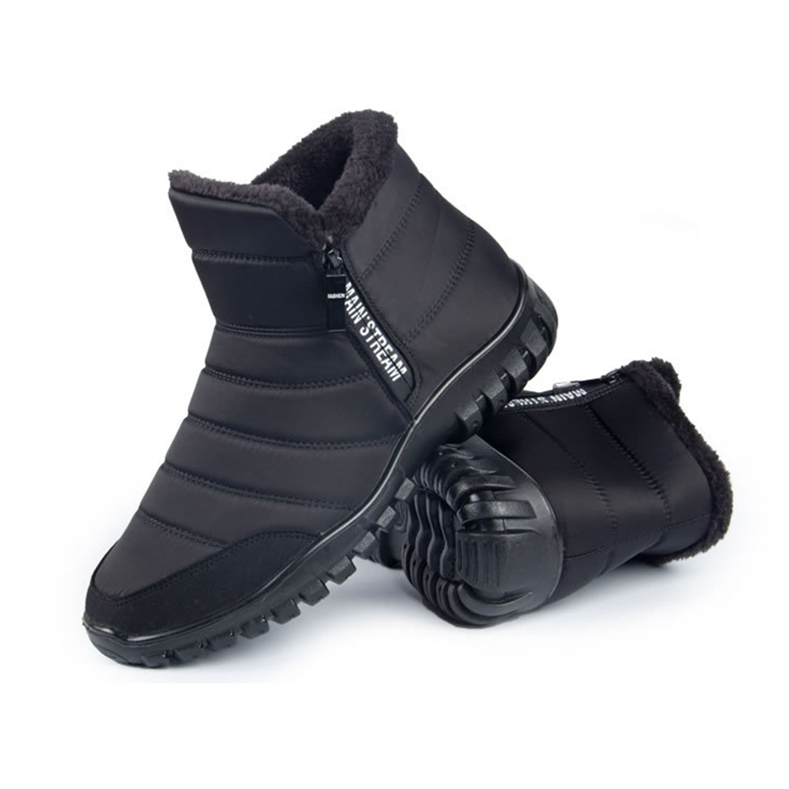 Zshosam Men's Slip On Snow Boots with Warm Plush Lining, Comfy Non Slip Durable Thermal Side Zipper Design Shoes, Men's Winter Footwear(Black,44)