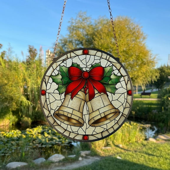 Christmas Bell Suncatcher Window Decoration, Stained Glass Style Art, Christmas Garden Decor, Perfect for Holiday Decor, Christmas Gift
