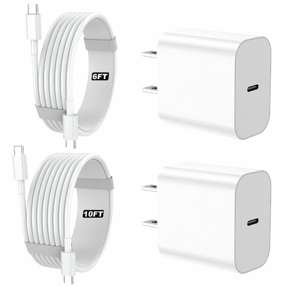 GJX Iphone 17 16 15 Charger,2 Pack Pd 20W Adapter Wall Fast Charger with 6&10Ft White Usb C Cable Compatible with Iphone 17 16/15/Ipad&More Phone Charger