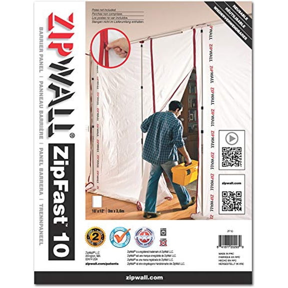 ZipWall ZF10 ZipFast Reusable Barrier Panel for Dust Barriers, 10-Feet , White