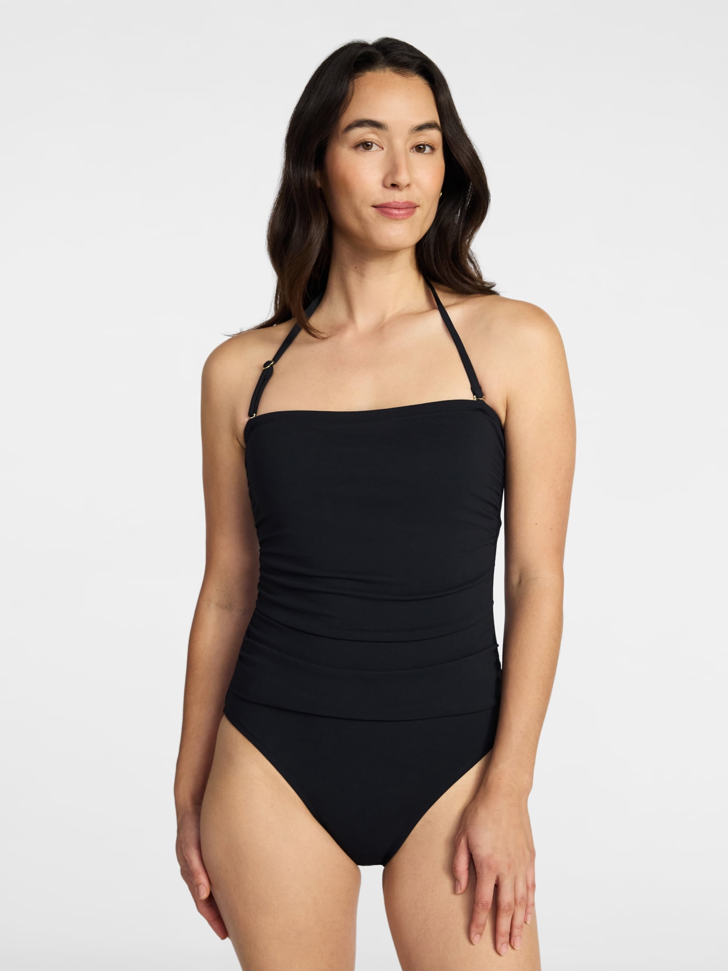 Time and Tru Women's and Women's Plus Size Ribbed Bandeau One Piece Swimsuit, Sizes XS-3X
