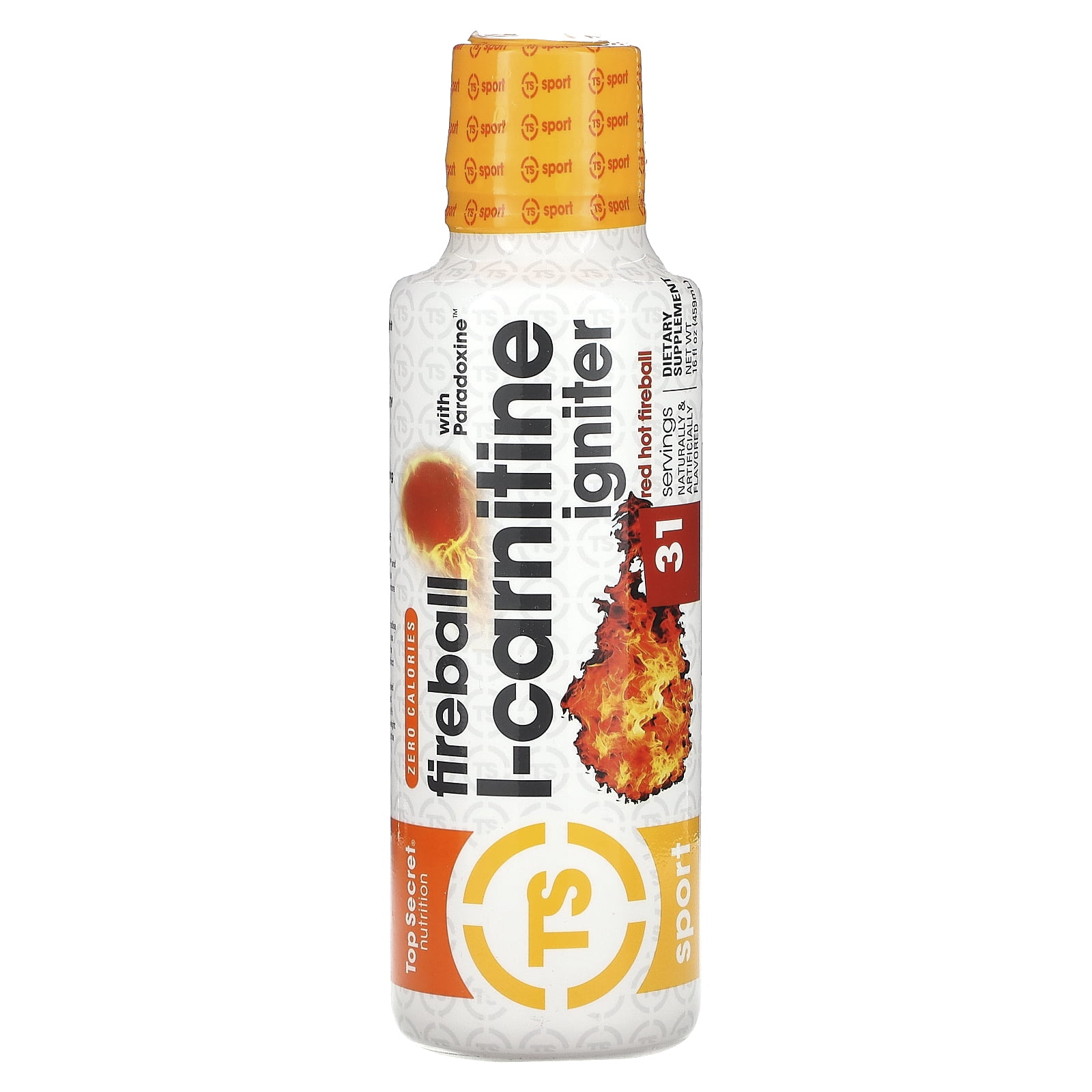 Top Secret Fireball L-Carnitine Igniter Fat Weight Loss with Paradoxine 16 oz - Red Hot Fireball