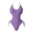 thumbnail image 4 of WAYUTE One Piece Swimsuit Women Solid Color Tie Side Monokini Bikini Rash Guard Trendy Beach Pool Tummy Control Swimwear, 4 of 6