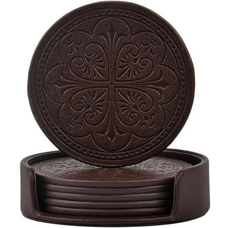 Bar Coasters For Drinks 365park Drink Coasters, PU Leather Bar Beer Beverage Coasters for Drinks with Holder, Z006/Coffee, Set of 6 ()