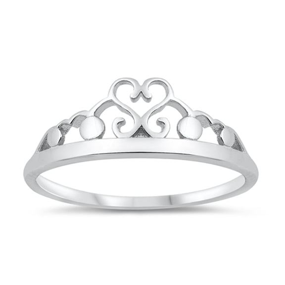 Elegant Filigree Swirl Promise Heart Princess Crown Ring .925 Sterling Silver Band Jewelry Female Size 10