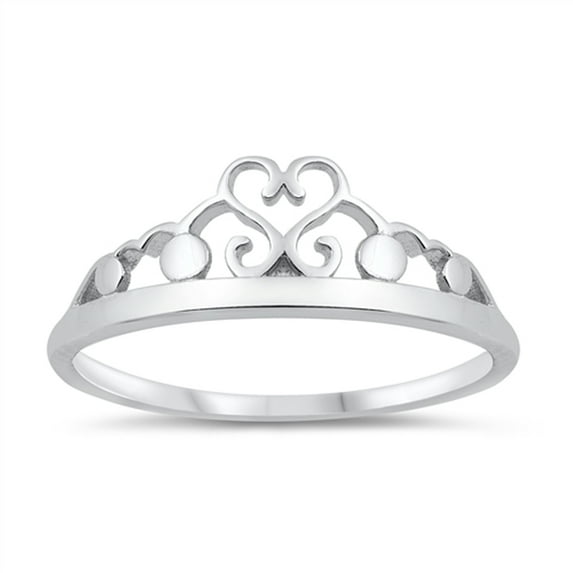 Elegant Filigree Swirl Promise Heart Princess Crown Ring .925 Sterling Silver Band Jewelry Female Size 5