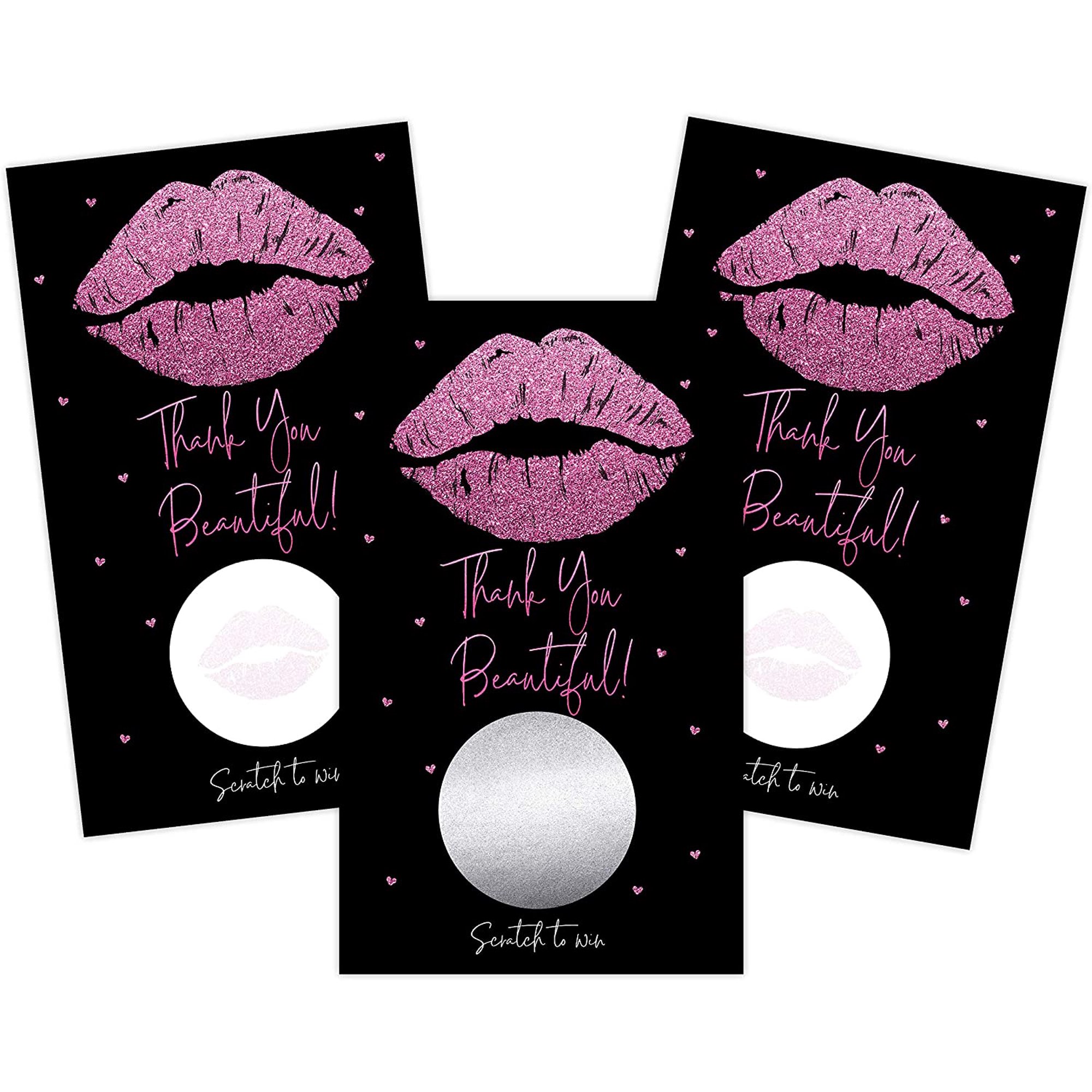 Lips Blank Gift Certificate Scratch Off Cards Vouchers for Birthday, Small Business, Restaurant, Spa Beauty Makeup Hair Salon, Wedding Bridal, Baby Shower Favors Games