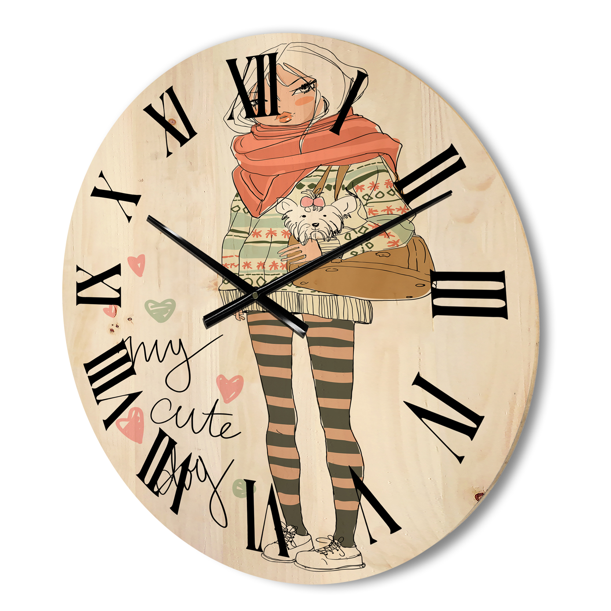 Designart 'My Cute Dog Cute Girl With Dog' Shabby Chic Wood Wall Clock