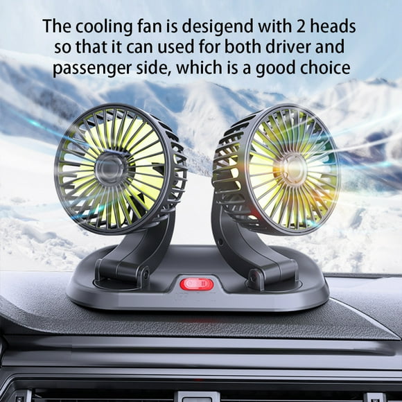 Ruiboury Plastic Automotive Cooling Fan 10W Portable Removable Cable Power Double Head Adjustable 360 Degree Home Dashboard Fans 12V Car