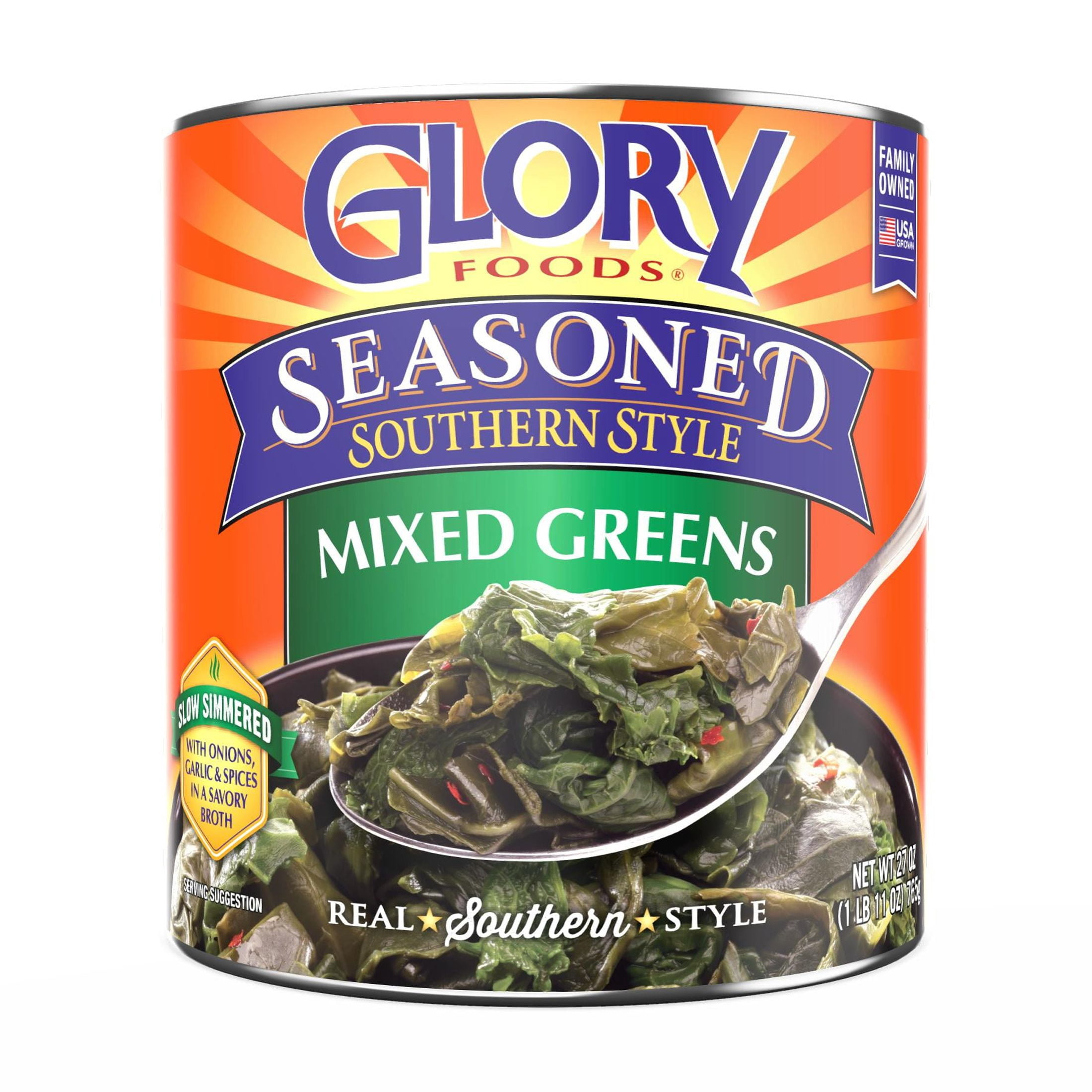 (5 pack) Glory Foods Seasoned Southern Style Mixed Greens, Canned Vegetables, 27 oz , Can