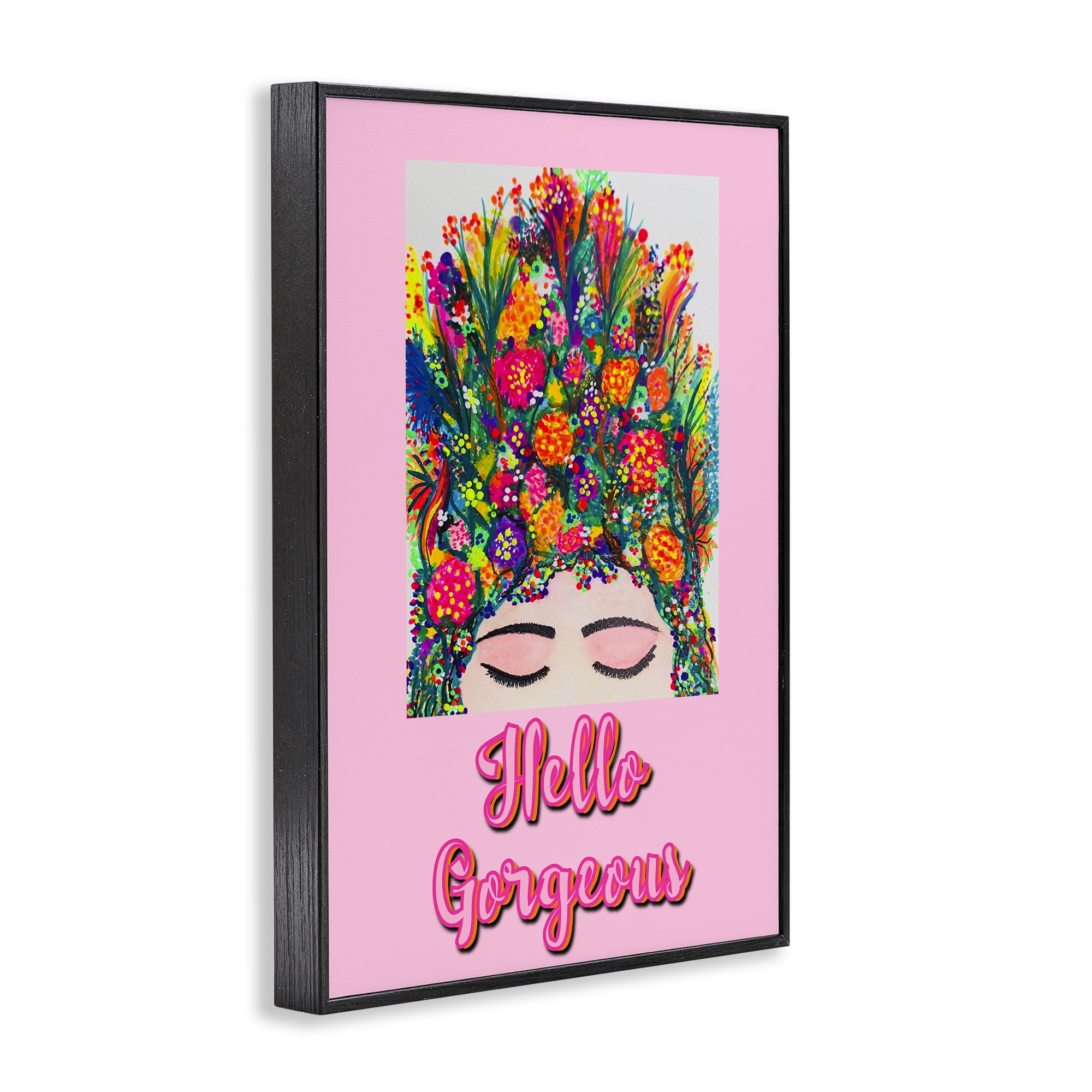 Stupell Industries Hello Gorgeous Floral Woman Black Framed Giclee Art, design by Pooja Dave
