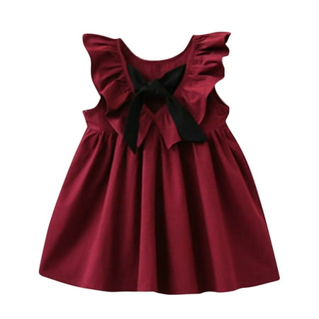 

nsendm Wear SKirt Soild Baby Dress Summer Kids Casual Sleeve Girls Dress&Skirt 9 Month Dress Dress Red 3-4 Years