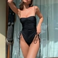 thumbnail image 3 of Low Collar Spaghetti Straps High Waist Lady Monokini Sexy Pleated Side Draswring One-Piece Swimwear for Swimming Pool, 3 of 6