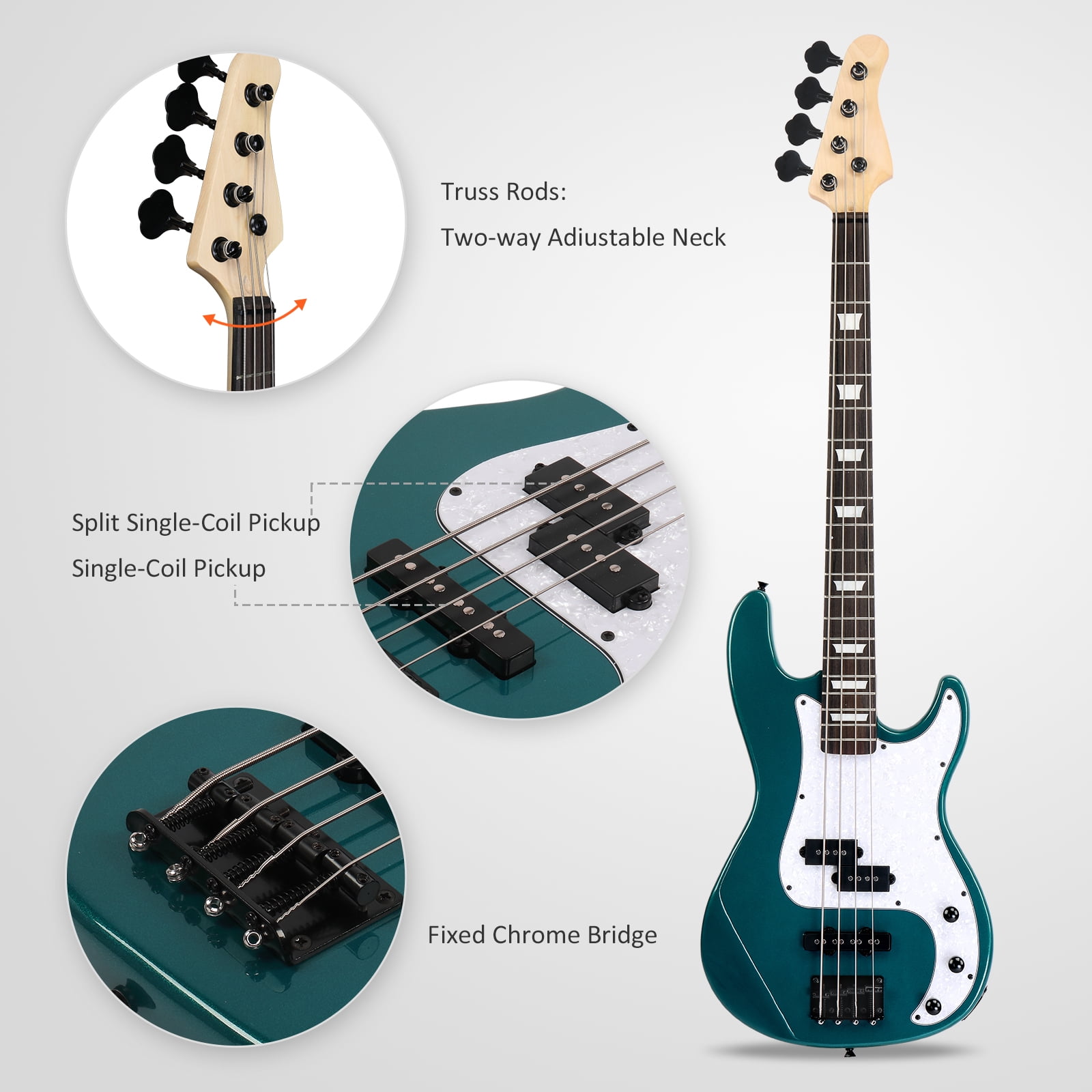 Ktaxon 46in Full-Size Electric Bass Guitar Kit with 20W Amp, Bag for Beginners and Musicians, Blue