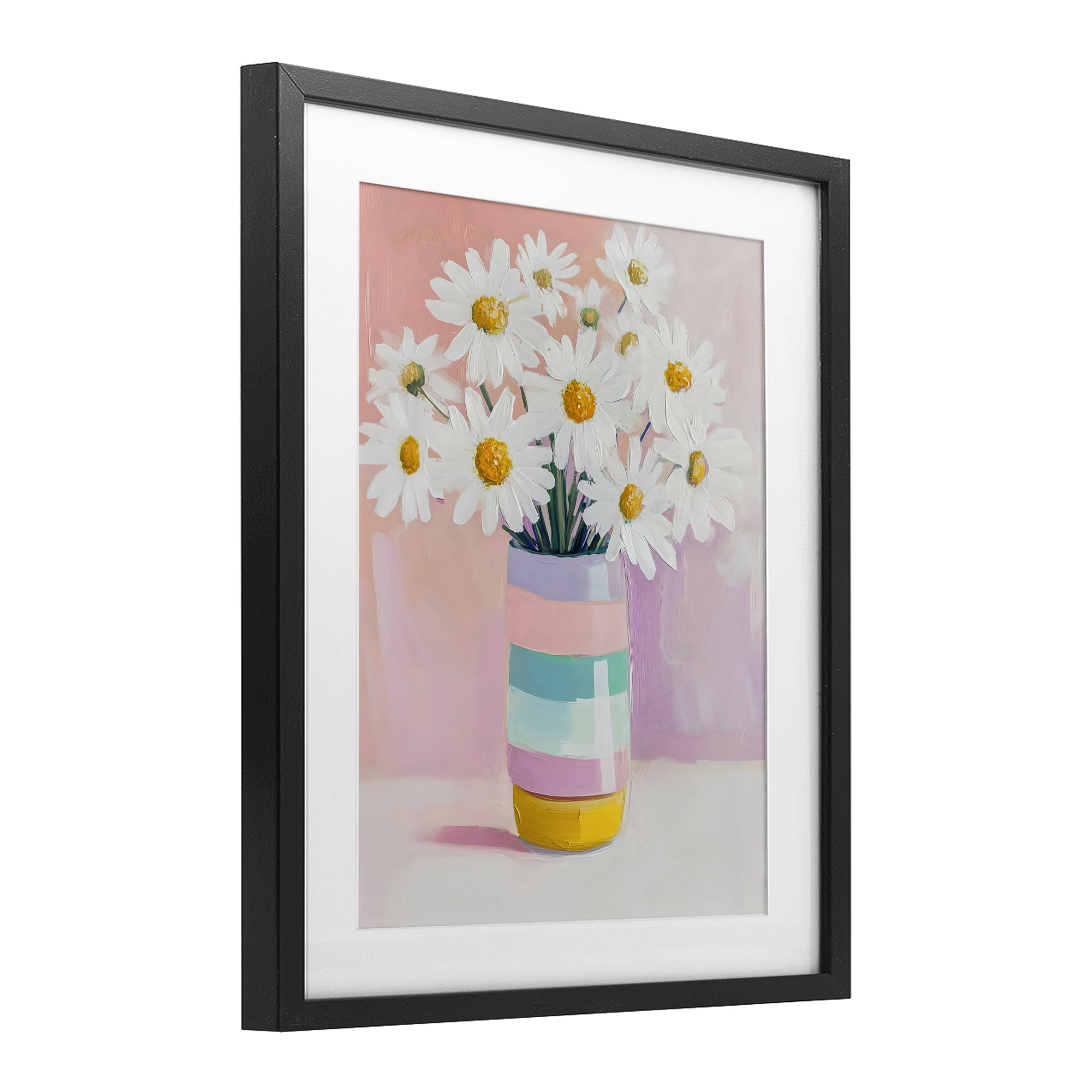 Stupell Industries Daisies in Striped Vase Black Framed Print Under Glass, design by The Prints Vibe