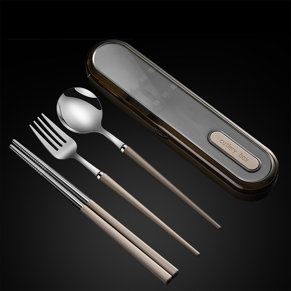 Travel Utensils Set Stainless Steel Spoon Chopsticks Fork With Holder 