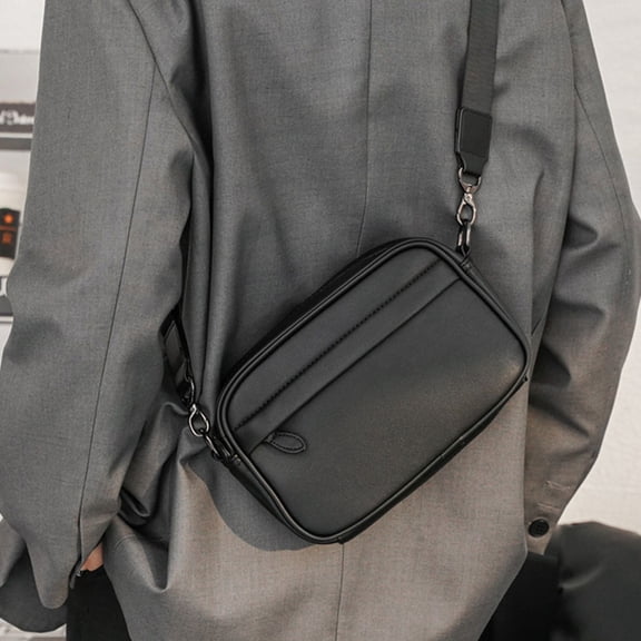 Leather Korean Style Shoulder Crossbody Small Chest Bag Men's Bag,Pure Black
