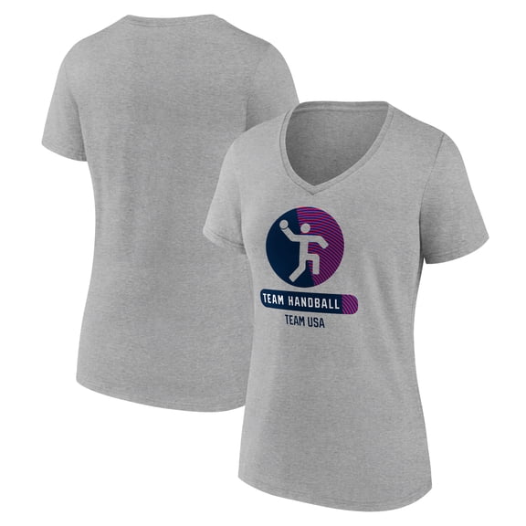 Women's Heather Gray USA Team Handball Radiating Victory V-Neck T-Shirt