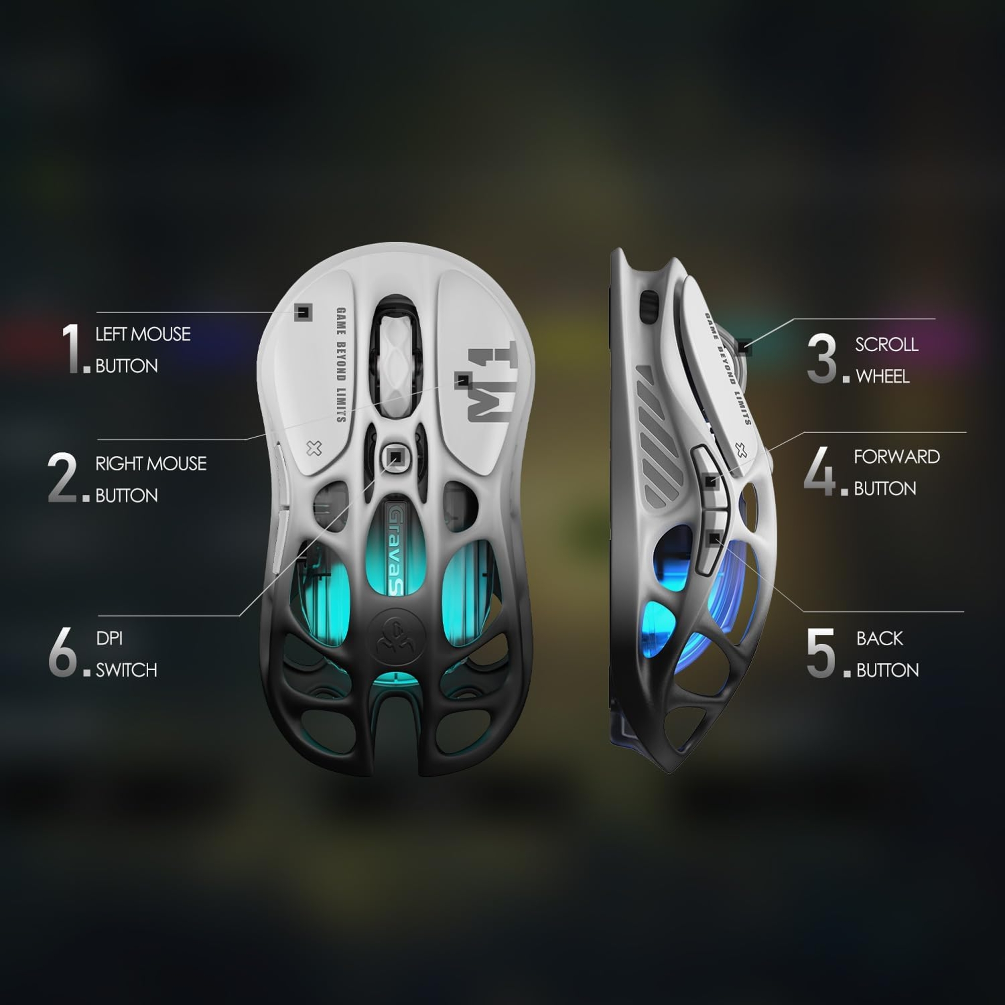 GravaStar Mercury M1 Pro Wireless Gaming Mouse – 26,000 DPI PAW3395DM Sensor • Magnesium Alloy • Tri-Mode Wired/2.4GHz/Bluetooth • 4K Polling Rate-Gradient Black