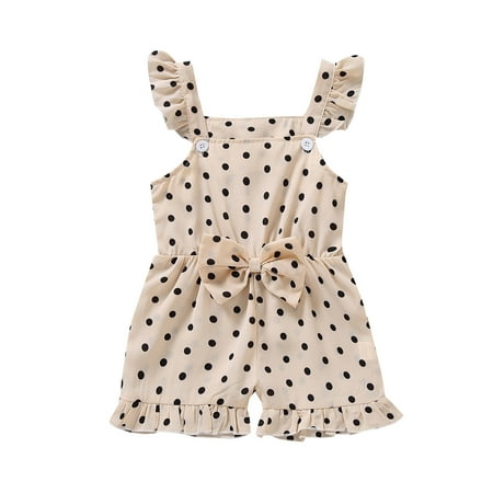 

Toddler Baby Girls Ruffles Dot Printed Bowknot Suspender Romper Jumpsuit