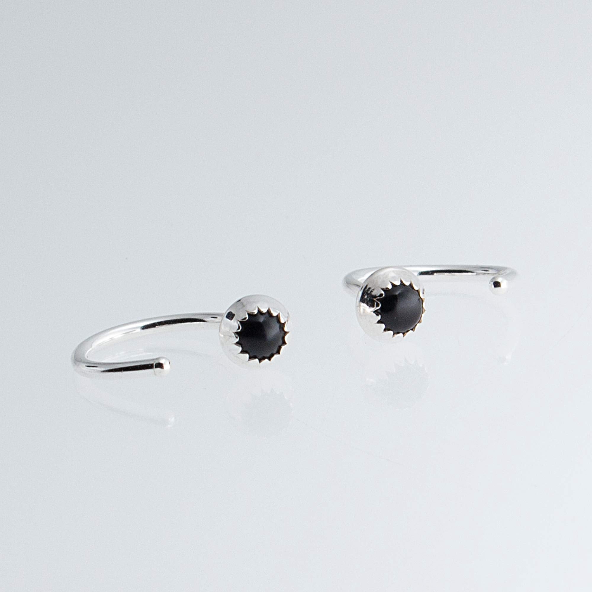 Half Huggie Sterling Silver Hoop Earrings for Women Tiny Cartilage Birthstone Stud Piercing Earring Hypoallergenic Screw Back Dainty Cartilage Hoops Black Onyx 3mm 19 GA