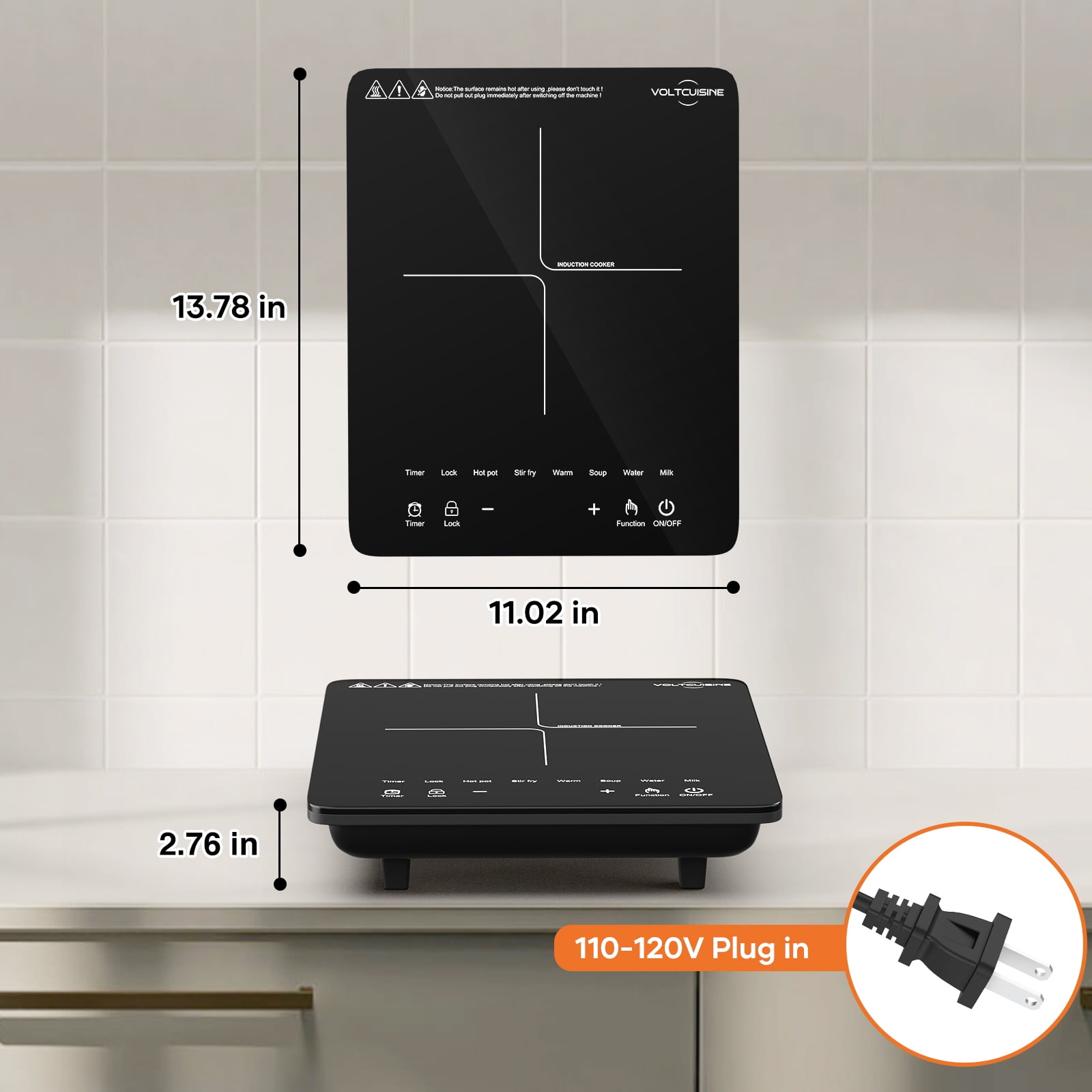 VoltCuisine Portable Induction Cooktop, 1200W Hot Plate Electric Stove Top Burner