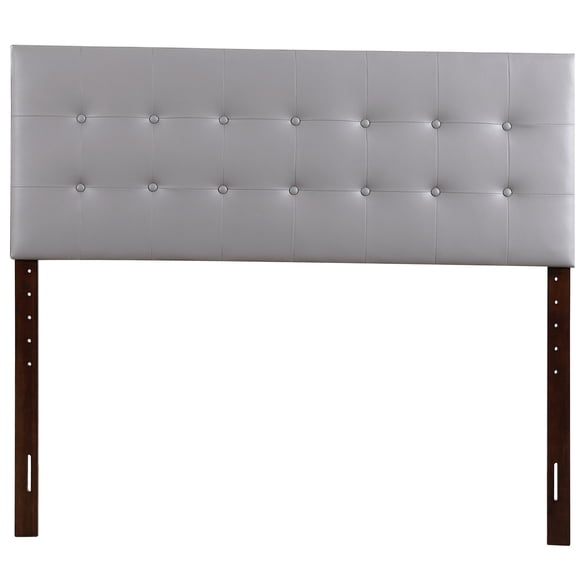 JERFIT Upholstered King Size Headboard with Adjustable Height, Button Tufted PU Faux Leather Panel for Bedroom, Light Grey