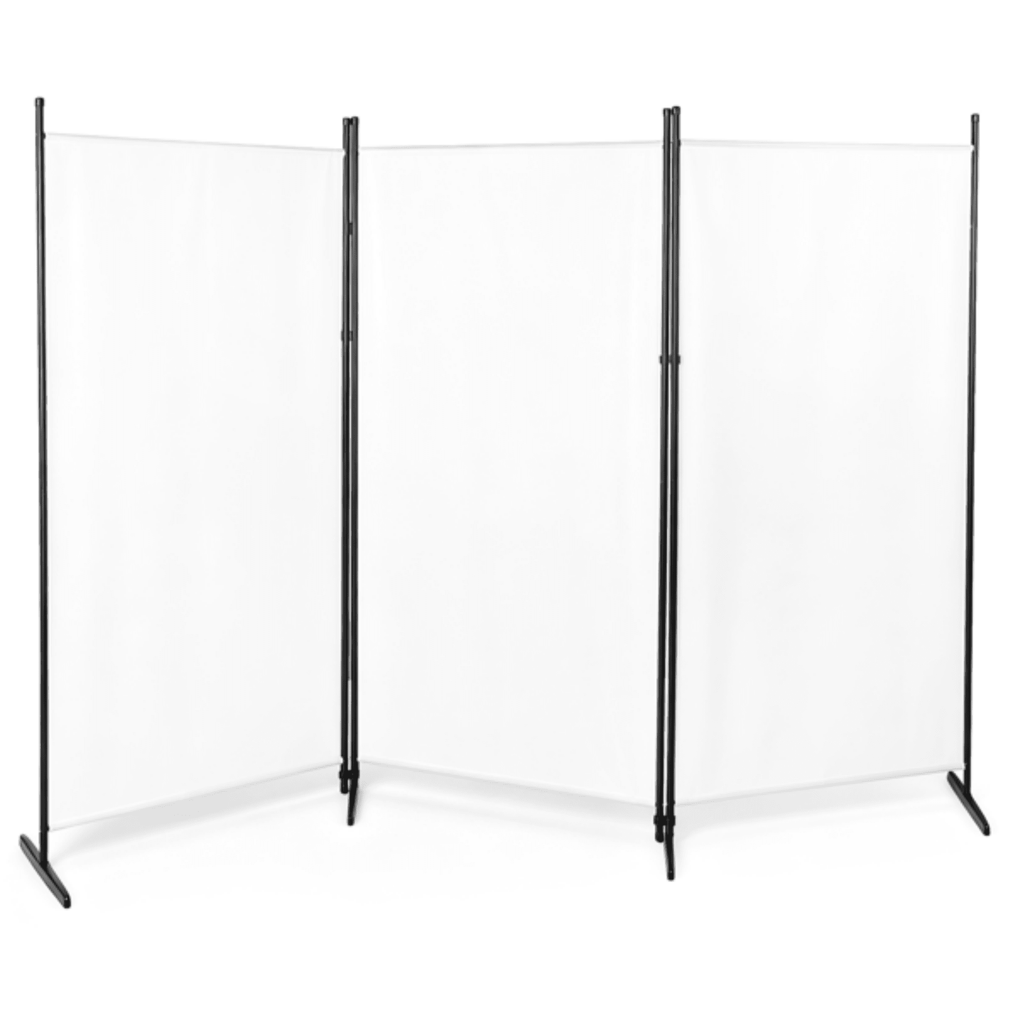 3-Fold 6FT Foldable Screen, 160g Plastic Feet Polyester Fabric Carbon Steel Frame Room Divider, Off-White