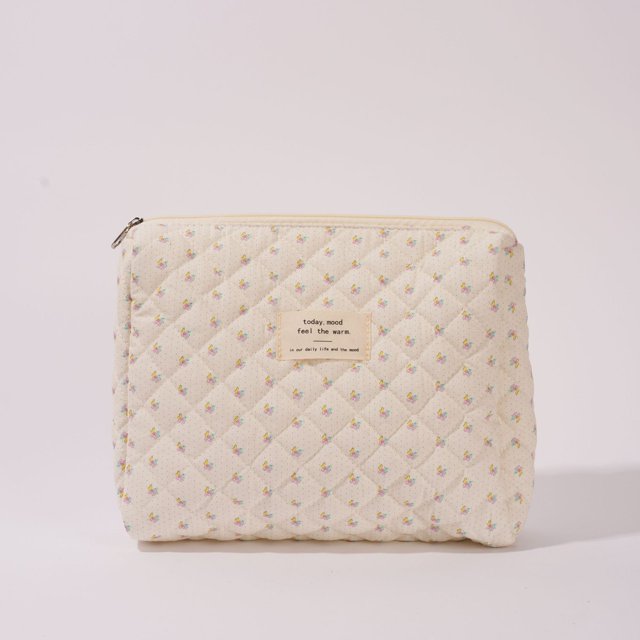 Bolsa de almacenamiento floral, bolsa de cosméticos de gran capacidad, bolsa de forro, almacenamiento portátil, organizador para estudiantes, lavado, tela de algodón acolchada