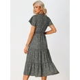 thumbnail image 3 of Unique Bargains Women's Boho Dress Casual Short Sleeve V Neck Tiered Floral Midi Dresses S Black, 3 of 6
